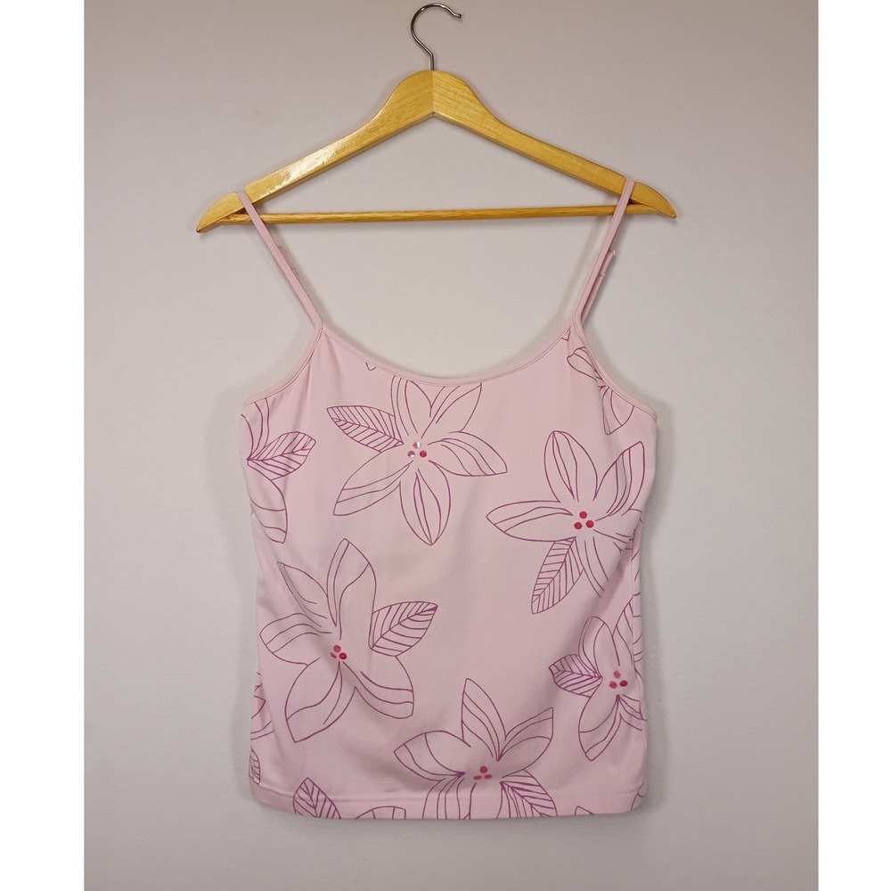Y2K Coquette GAP Womens Medium Pink Floral Beaded Stretch Camisole Top